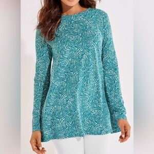 Coolibar Size XS Aqua Blue Printed Daybreak Swing Top UPF 50+ Long Sleeves